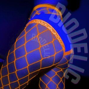 Electric Orange Fishnet Tights: UV Glow Rave Outfit Neon Pantyhose Mesh Lingerie